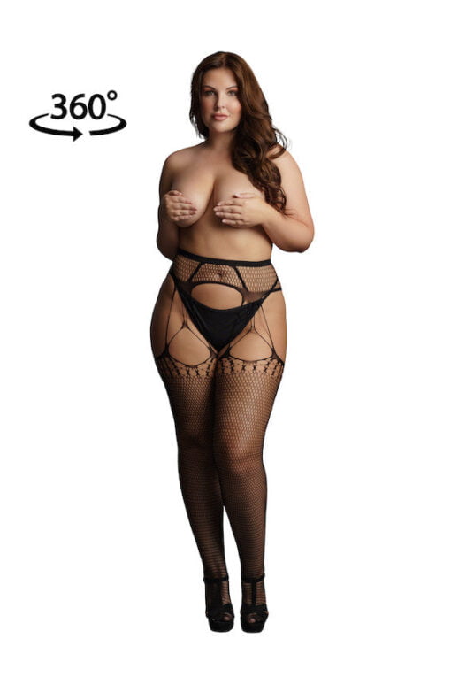 Shredded Suspender Pantyhose - Black - OSX