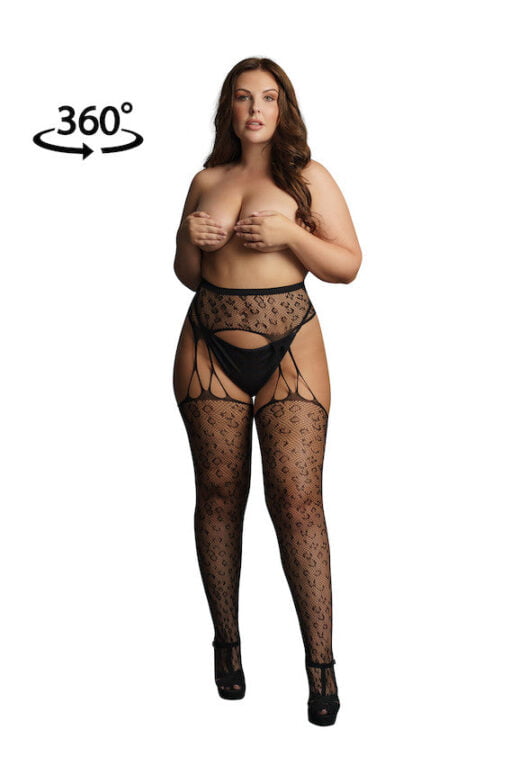 Suspender Leopard Pantyhose - Black - OSX