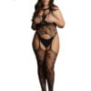 Lace suspender bodystocking with round neck