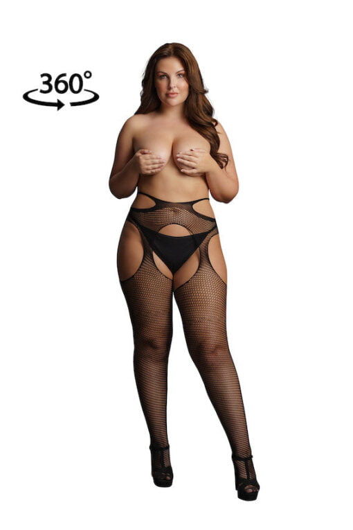 Suspender pantyhose with strappy waist - Black - OSX