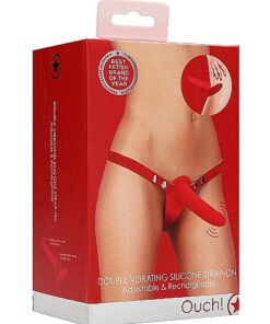 Double Vibrating Silicone Strap-On - Adjustable - Red