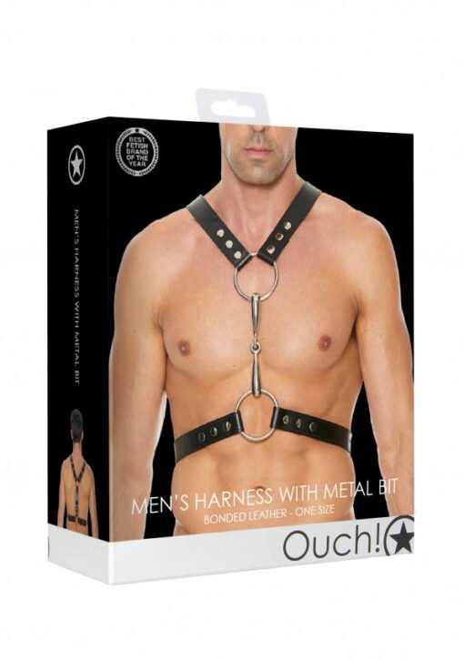 Men's Harness With Metal Bit - One Size - Black