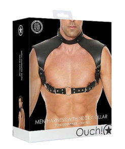 Men Harness with Neck Collar - One Size - Black