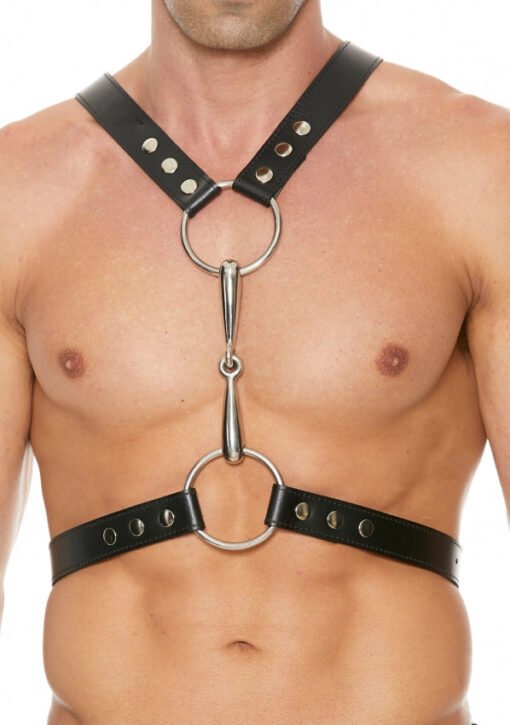 Men's Harness With Metal Bit - Black