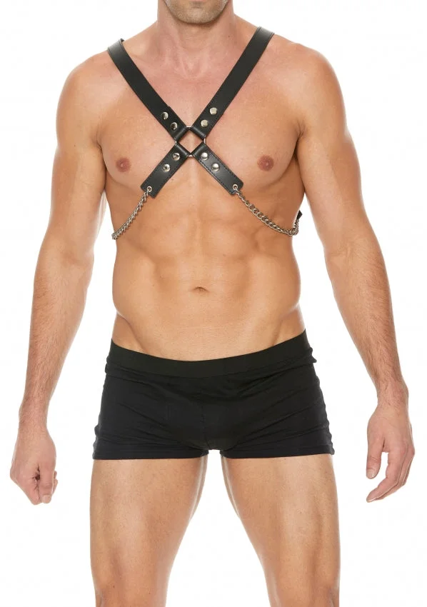 Men's Leather And Chain Harness - Black