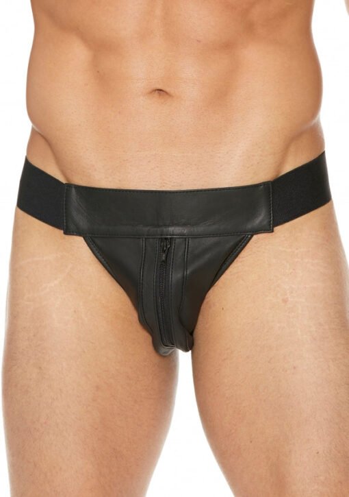 Striped Front With Zip Jock - Leather - Black/Black - L/XL