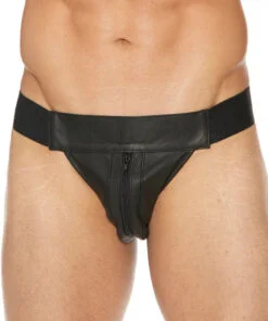 Striped Front With Zip Jock - Leather - Black/Black - S/M