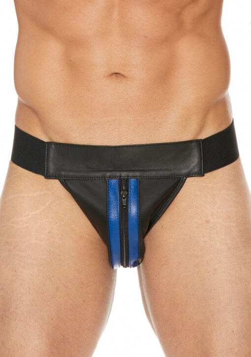 Striped Front With Zip Jock - Leather - Black/Blue - S/M