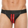 Striped Front With Zip Jock - Leather - Black/Red - L/XL