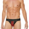 Striped Front With Zip Jock - Leather - Black/Red - S/M