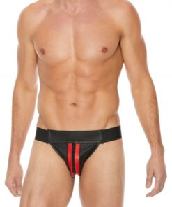 Striped Front With Zip Jock - Leather - Black/Red - S/M