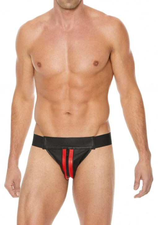 Striped Front With Zip Jock - Leather - Black/Red - S/M