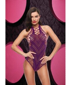 Bling Bling Fishnet Bodysuit Purple