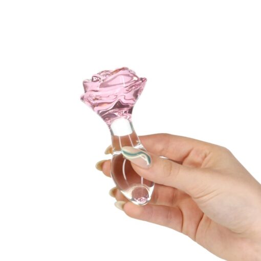 Pillow Talk Rosy Luxurious Glass Anal Plug w Clear Gem - Image 5