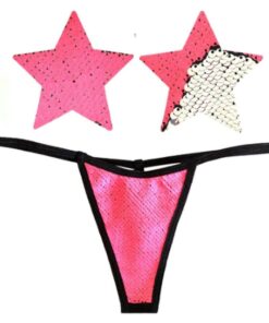 Bitchin Neon Pink and Silver Blacklight Sequin Pastie and Panty Set