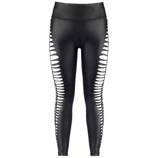 Stretch Wetlook Cut Out Leggings Black - Image 3