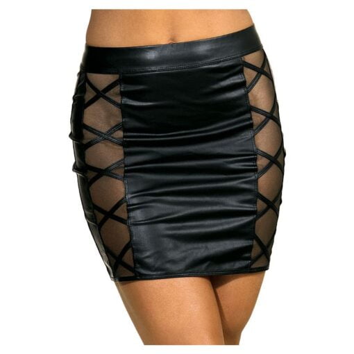 Stretch Wetlook Mesh Criss Cross Skirt Black