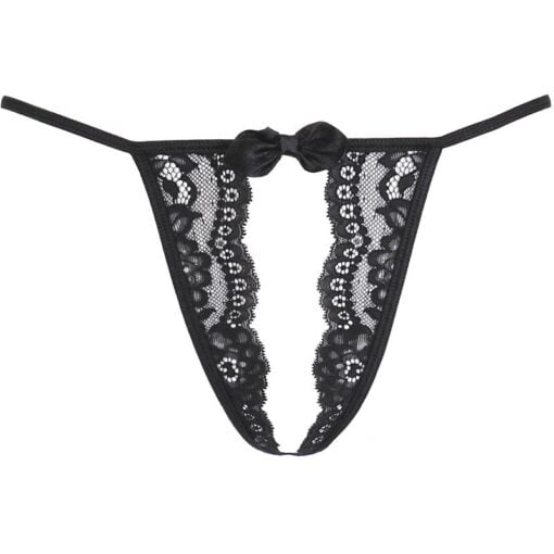 Lace Open Front G-String Black - Image 3