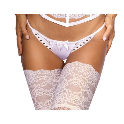 Microfiber and Lace G-String with Studs White