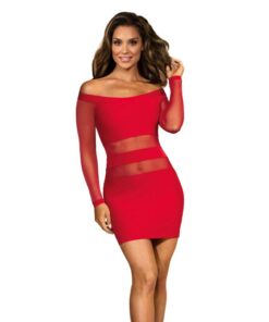 Off The Shoulder Mesh Panel Dress Red