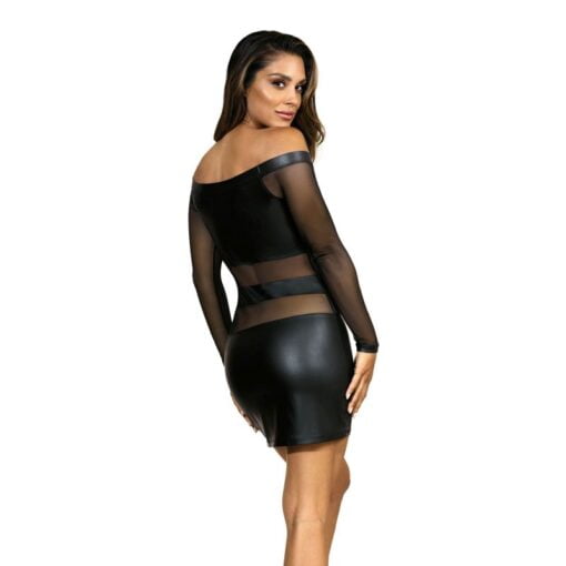 Off The Shoulder Mesh Panel Dress Black - Image 2