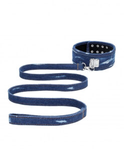 Denim Collar - With Leash - Roughend Denim Style - Blue