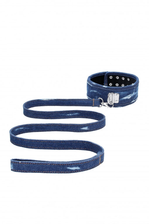 Denim Collar - With Leash - Roughend Denim Style - Blue