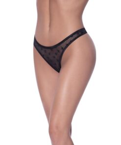 High Waist Micro Star Thong Black