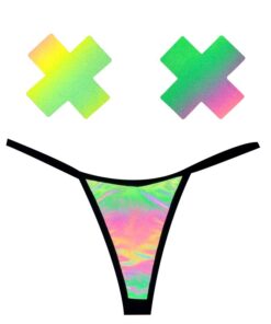 Rainbow Reflective G-String and X Pastie Set