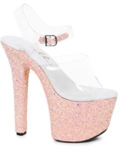 Stiletto Platform Sandal With Peach Glitter 7in