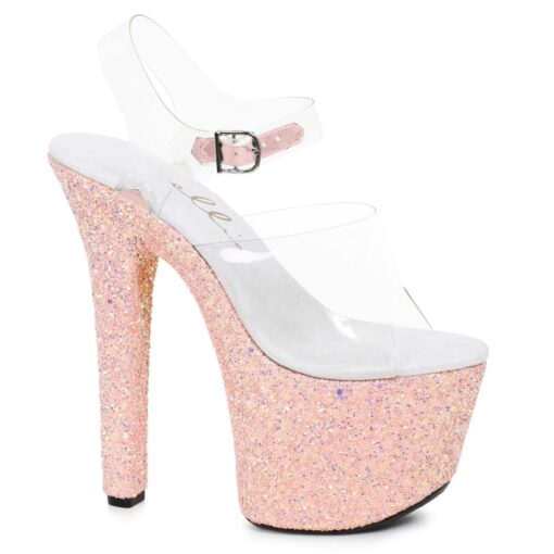 Stiletto Platform Sandal With Peach Glitter 7in