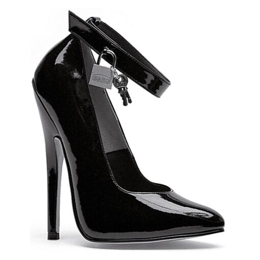 Fetish Pump w Lock and Key Black 6in - Image 2