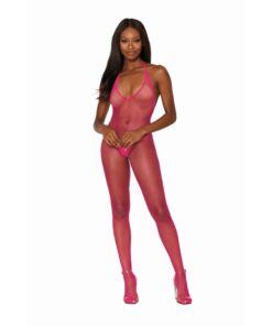 Dreamgirl Diamond Net Bodystocking Neon Pink