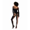 Dreamgirl Seamless Opaque and Fishnet Bodystocking Black