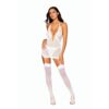 Dreamgirl Mixed Pattern Mesh and Scalloped Edge Lace Garter Slip and G-string Set White