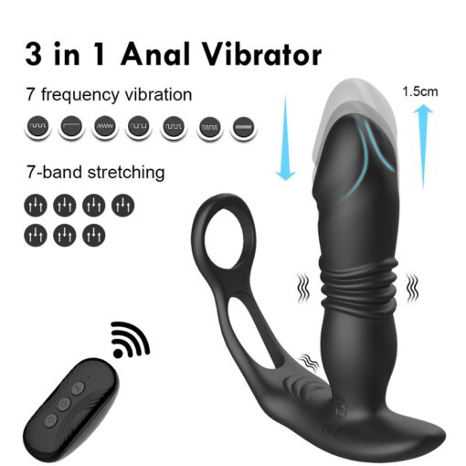 Thrusting Silicone Butt Plug with Cockring and Remote - Image 2