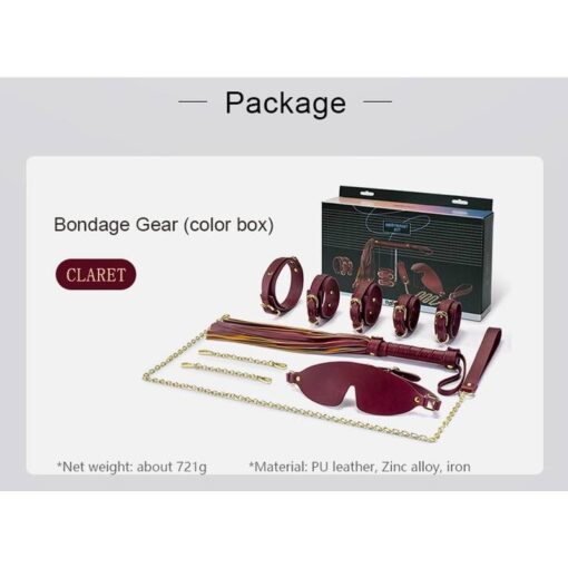 8 Pc Deluxe Bondage Play Kit Burgundy Gold - Image 12