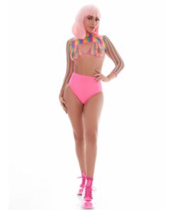 Rainbow Shrug Bikini Top Hot Pants Net Set incl Pasties