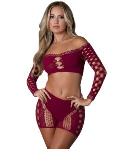 Stella Crop Top And Short Set Burgundy