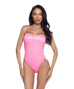 PlayBoy Pink 1 Pc Swimsuit with Ruched Side Ties & Removable Clear Straps
