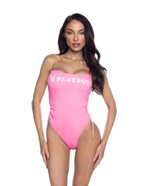 PlayBoy Pink 1 Pc Swimsuit with Ruched Side Ties & Removable Clear Straps