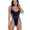 PlayBoy Black High-Leg 1 Pc Swimsuit with Rhinestone Logo