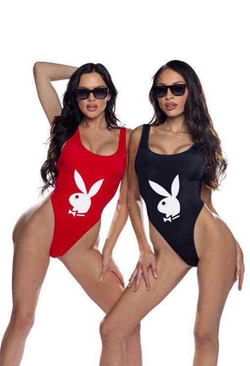 PlayBoy Black High-Leg 1 Pc Swimsuit with Bunny Head Logo - Image 3