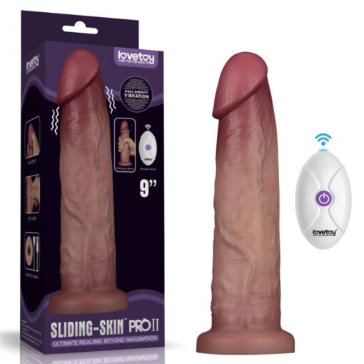 Vibrating Sliding Skin Pro II Silicone Dong 9in